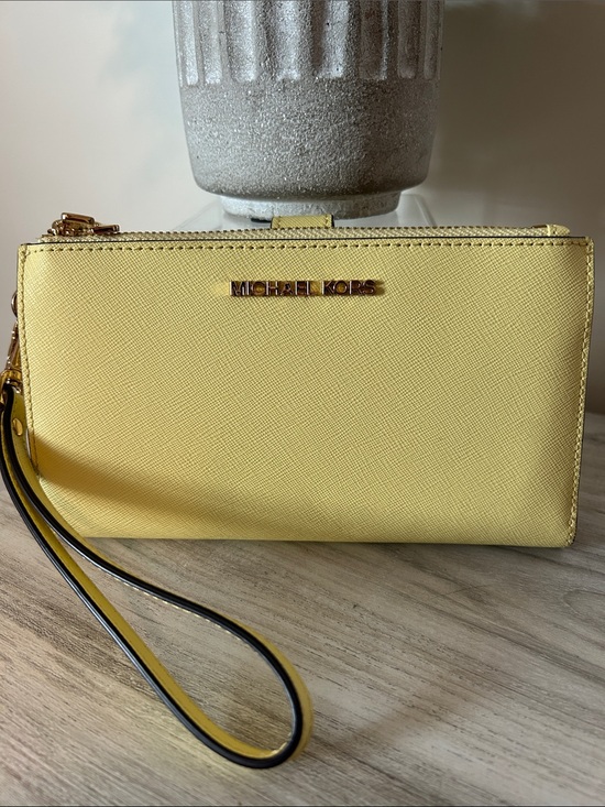 Michael Kors Handbags - Michael Kors Yellow Saffiano Leather Wristlet Clutch NWOT